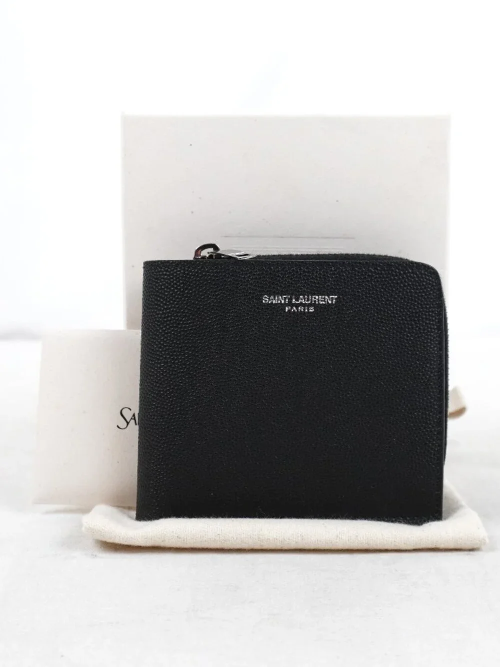 Saint Laurent East/West Zip-Around Wallet In Black Grain de Poudre Leather - NWT - Picture 1 of 13